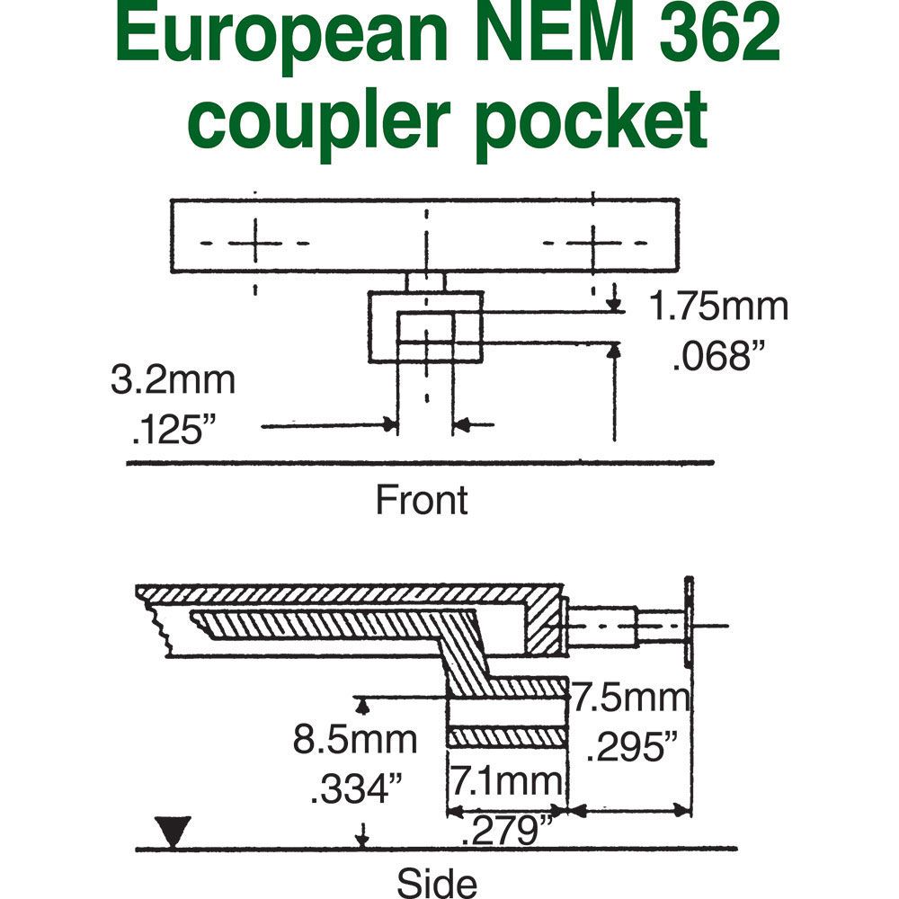 Kadee #19 HO NEM 362 European-Style Couplers - Long (10.67mm, .420 inch, 27/64"), 2 Pair