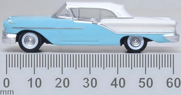 Oxford Diecast 87OC57002 HO 1957 Oldsmobile 88 Convertible Roof Up, Banff Blue/Alcan White