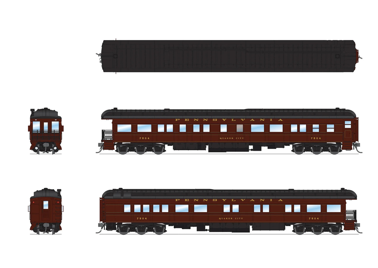 Broadway Limited Imports 8971 HO Z74D Business Car, PRR 7504 "Quaker City", Late 1940's