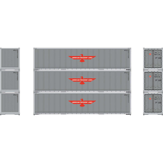 Athearn ATH63386 HO 40' Smooth Side Container, American President Lines 3pk