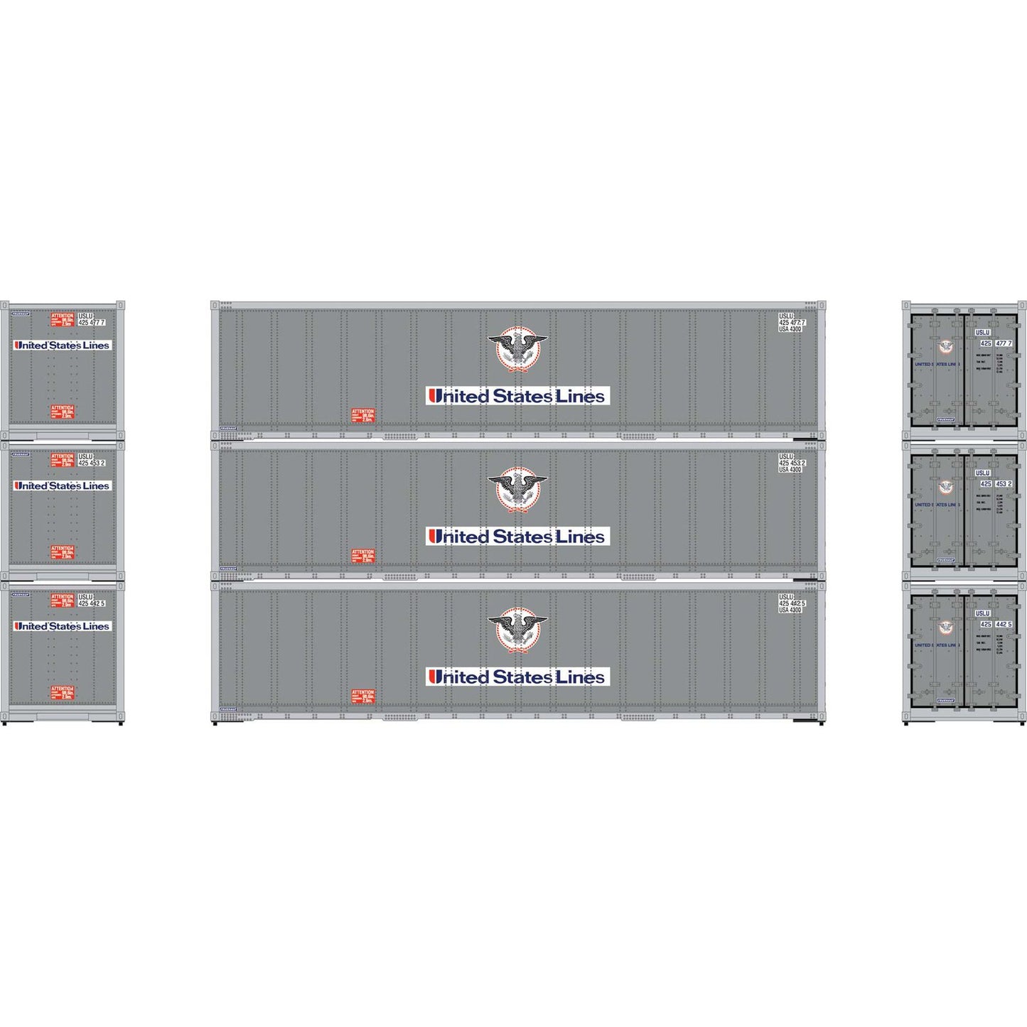 Athearn ATH63390 HO 40' Smooth Side Container, United States Lines 3pk