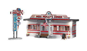 Woodland Scenics Landmark Structures BR5056 HO Miss Molly's Diner - Assembled w/ LED Lighting