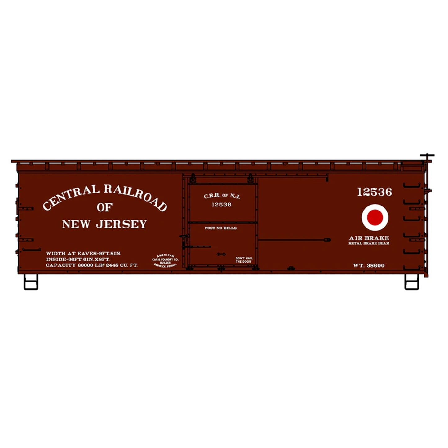 Accurail 1812 HO 36' Wood Boxcar with Wood Ends, Central of New Jersey #12536