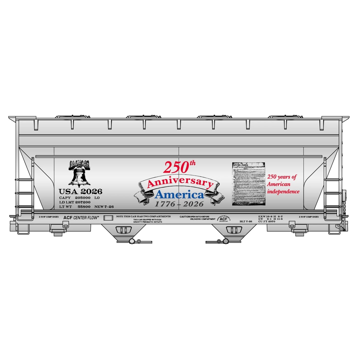 Accurail 22026 HO 2-Bay ACF Covered Hopper Kit, America 250th Anniversary Car 1776-2026
