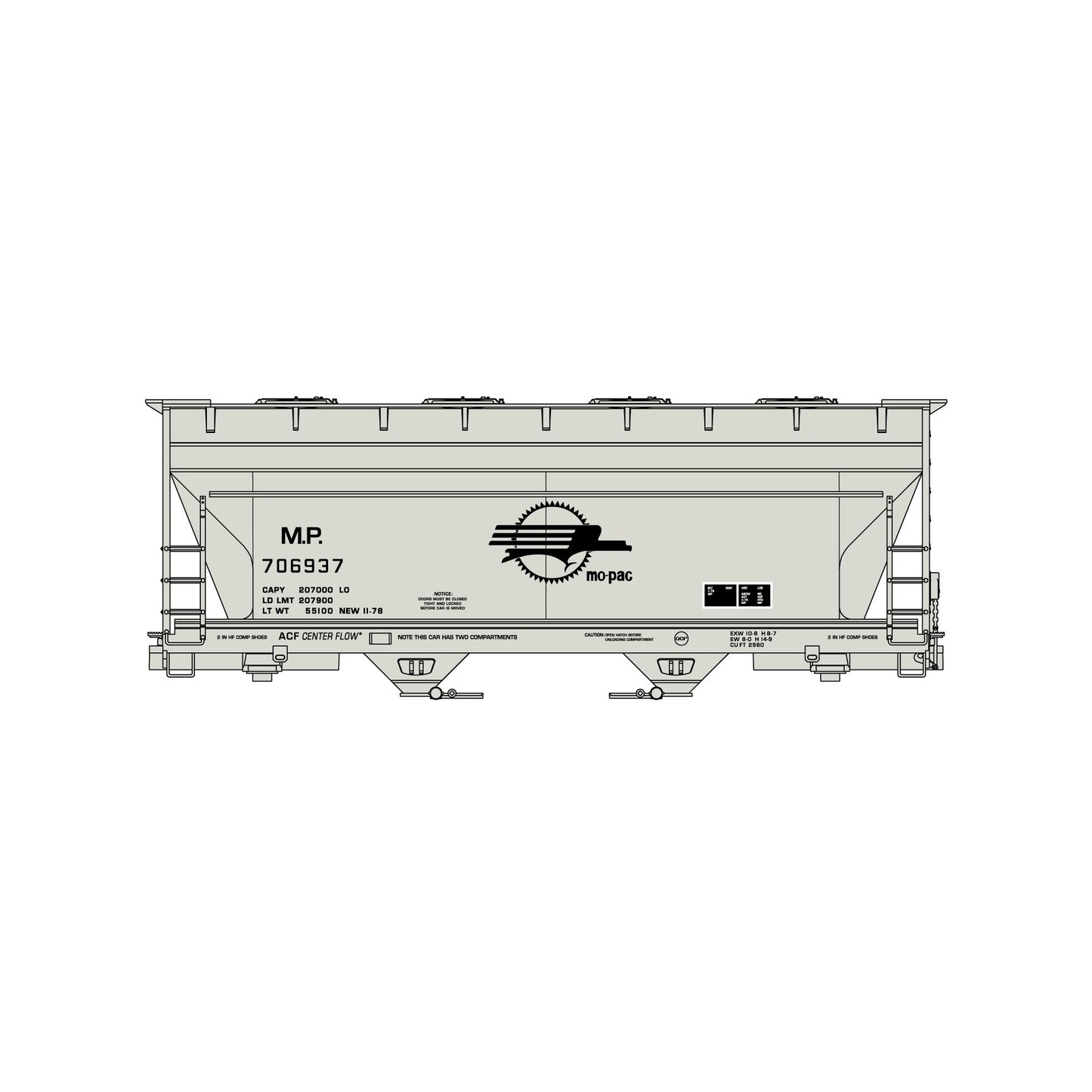 Accurail 2215 HO 2-Bay ACF Covered Hopper Kit, Missouri Pacific #706937
