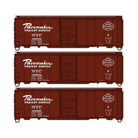 Accurail 8191 HO 40' Steel Boxcar Kit, New York Central "Pacemaker" 3-Car Set (#168739, 168804, 168927)