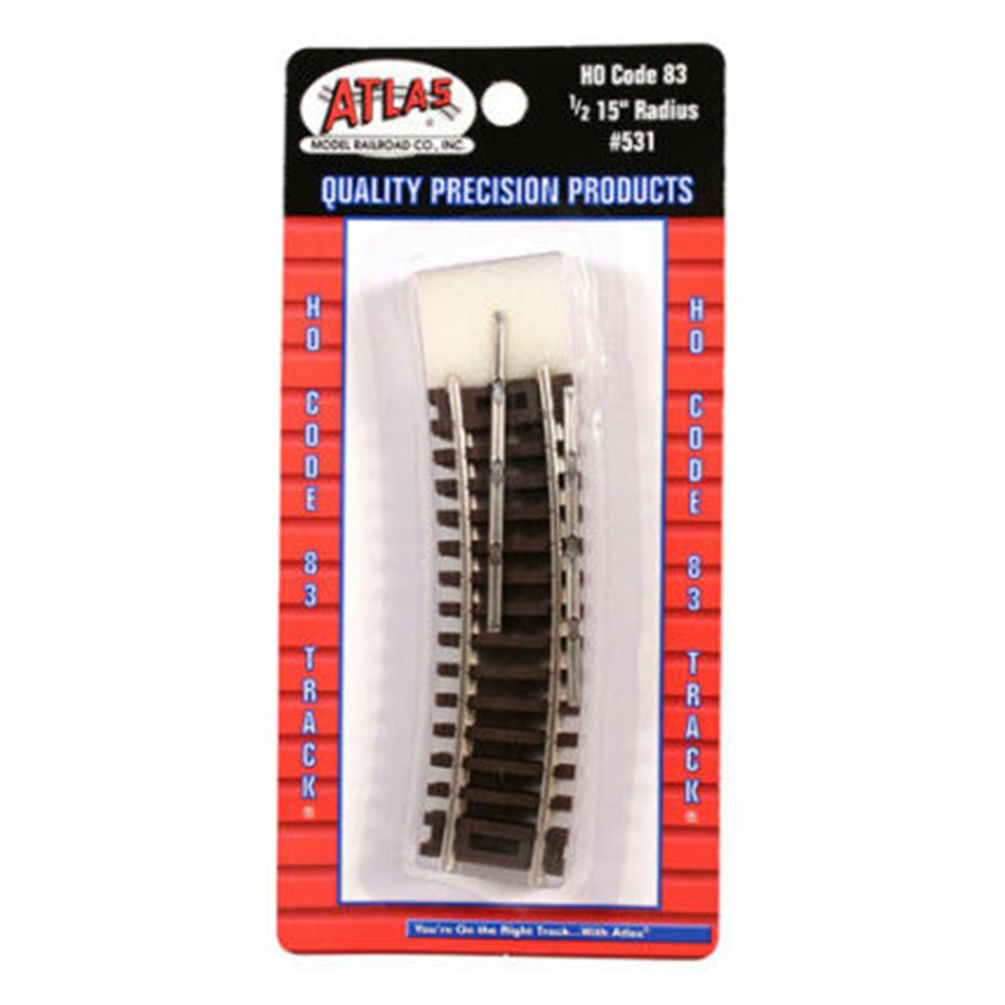 Atlas HO 531 Snap-Track 15" Radius Curve Half Segment, Code 83 Nickel Silver 4pk