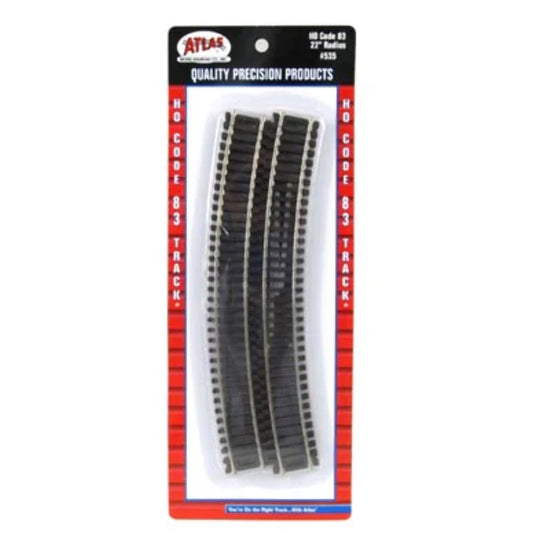 Atlas HO 535 Snap-Track 22" Radius Curve, Code 83 Nickel Silver 6pk