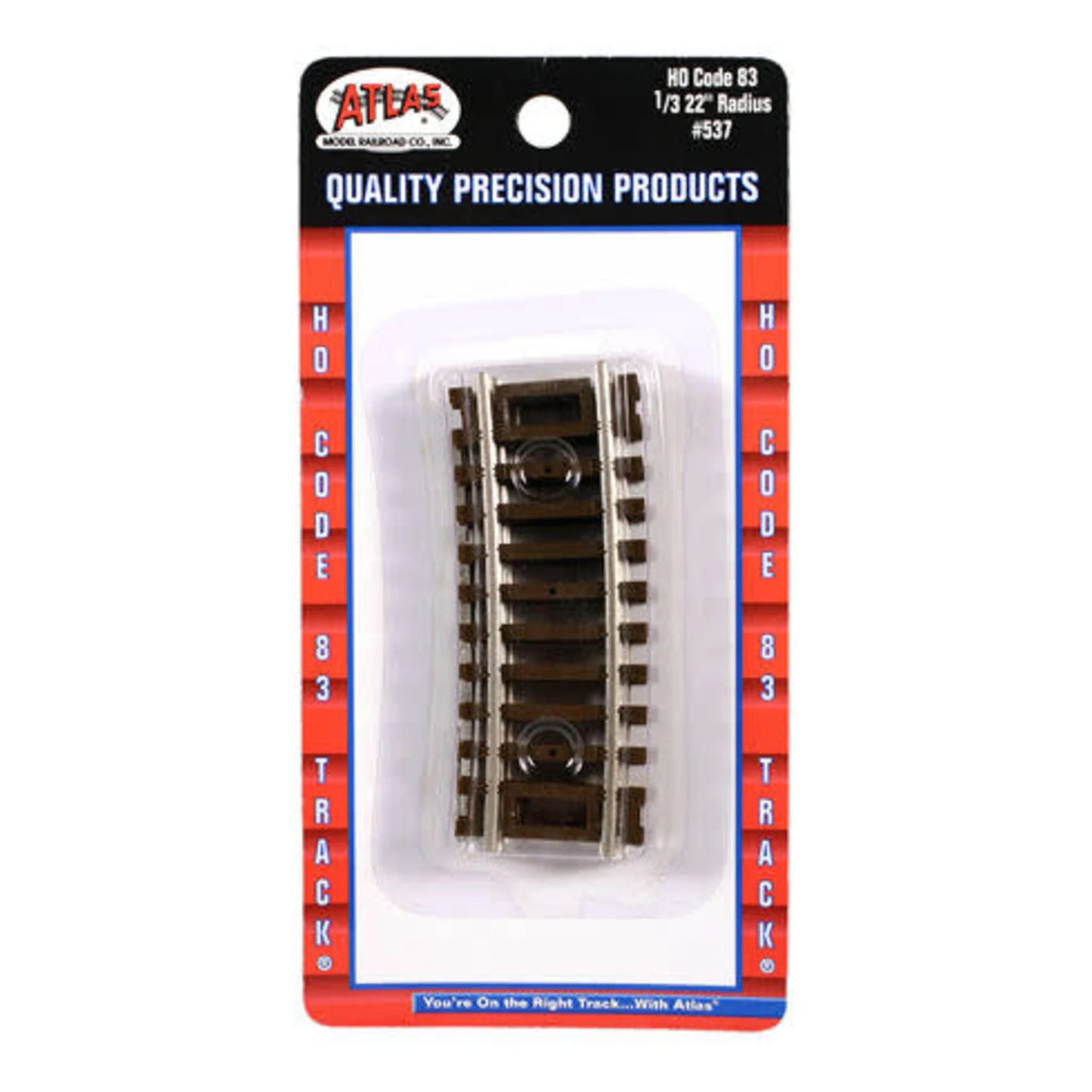 Atlas HO 537 Snap-Track 22" Radius Curve One-Third Segment, Code 83 Nickel Silver 4pk