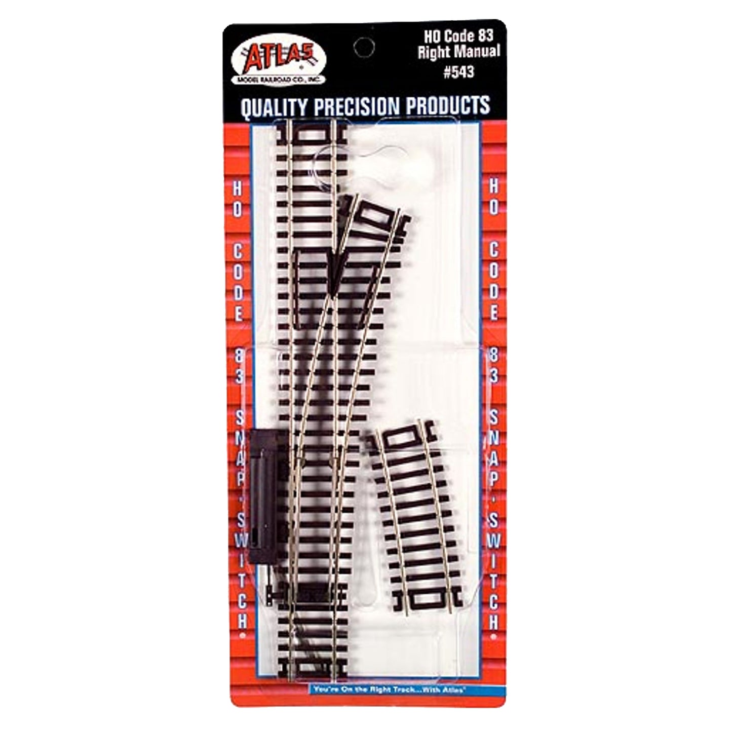 Atlas HO 543 Snap-Track Right Manual Snap-Switch, Code 83 Nickel Silver