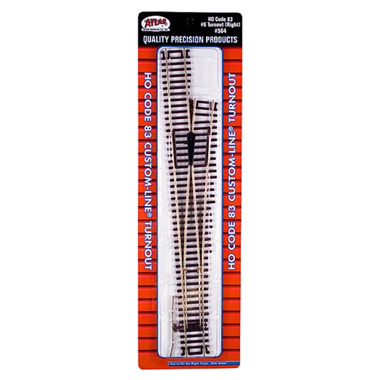 Atlas HO 564 Custom Line Turnout #6 Right, Code 83 Nickel Silver