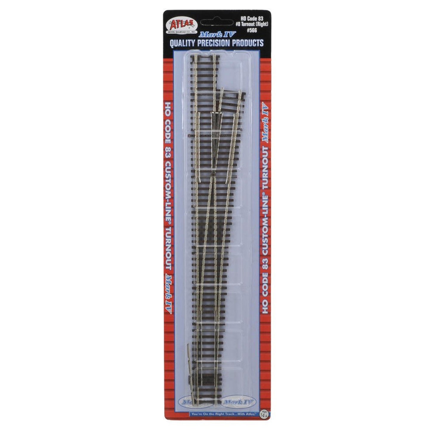 Atlas HO 566 Custom Line Mark IV Turnout #8 Right, Code 83 Nickel Silver