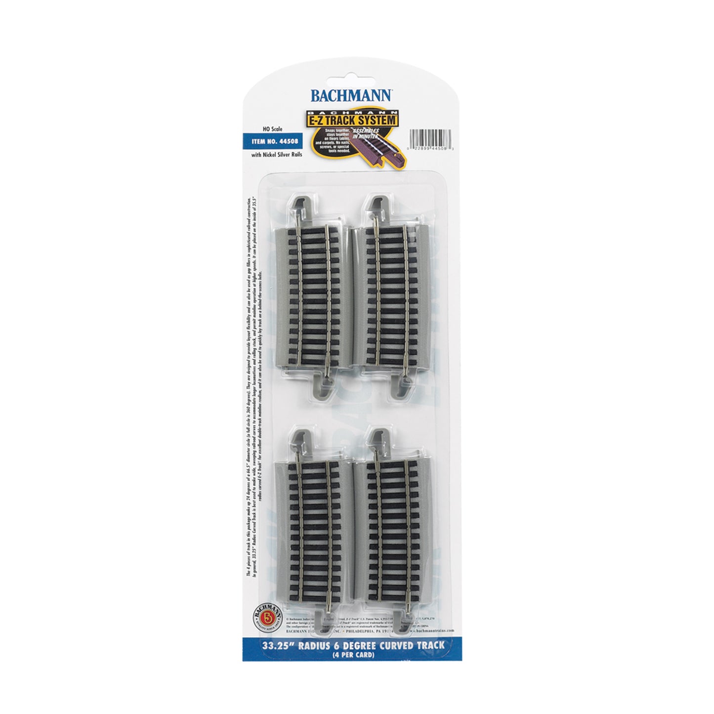 Bachmann 44508 HO E-Z Track 33.25" Radius 6 Degree Curved Track, Code 100 Nickel Silver 4pk (Discolored Package NOS)