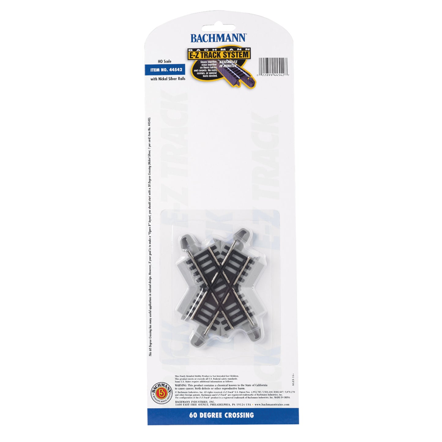 Bachmann 44542 HO E-Z Track 60 Degree Crossing Track, Code 100 Nickel Silver