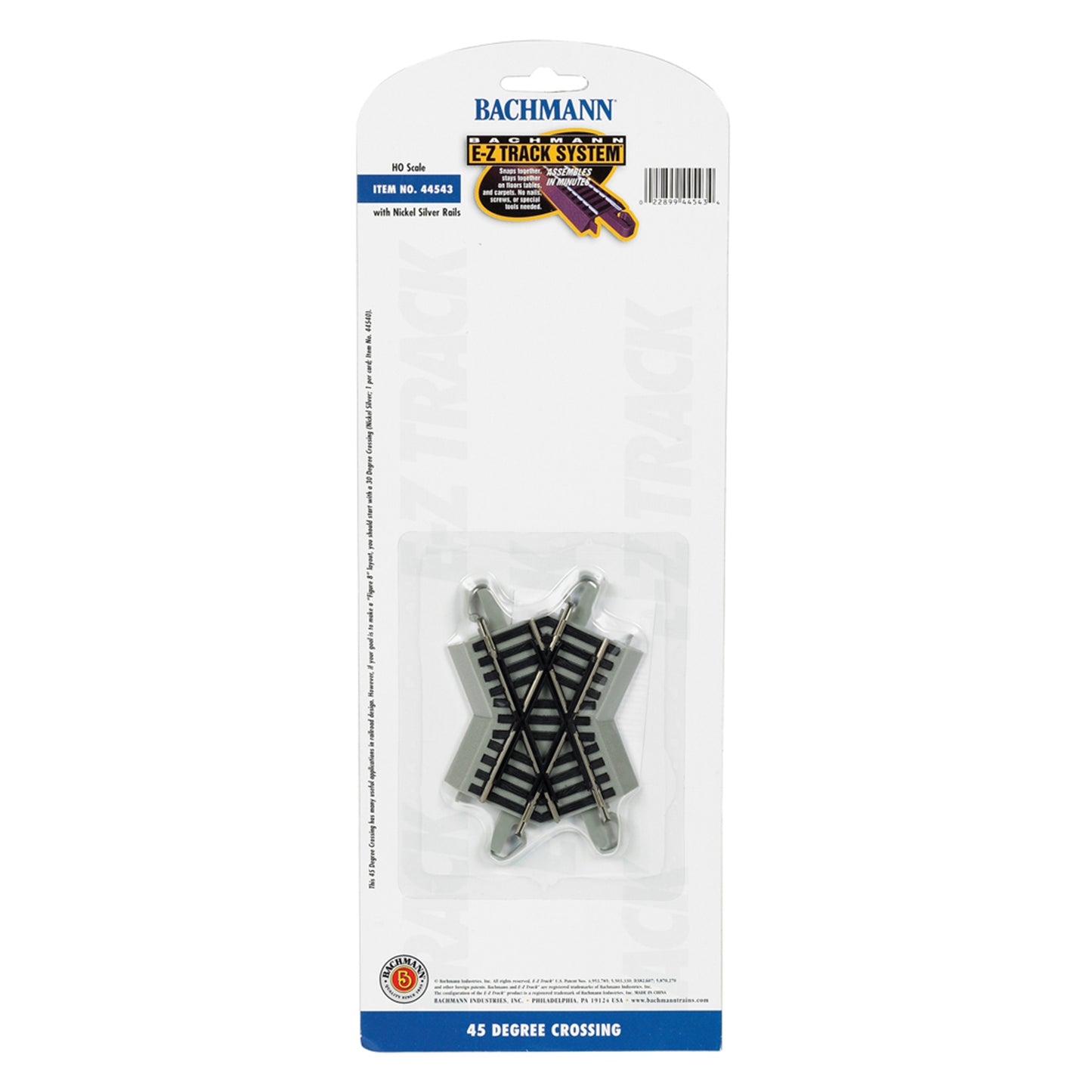 Bachmann 44543 HO E-Z Track 45 Degree Crossing Track, Code 100 Nickel Silver (Discolored Package NOS)