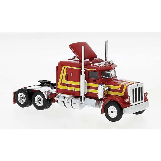 Brekina 85709 HO 1973 Peterbilt 359 Semi Tractor w/Sleeper Cab, Red/Gold