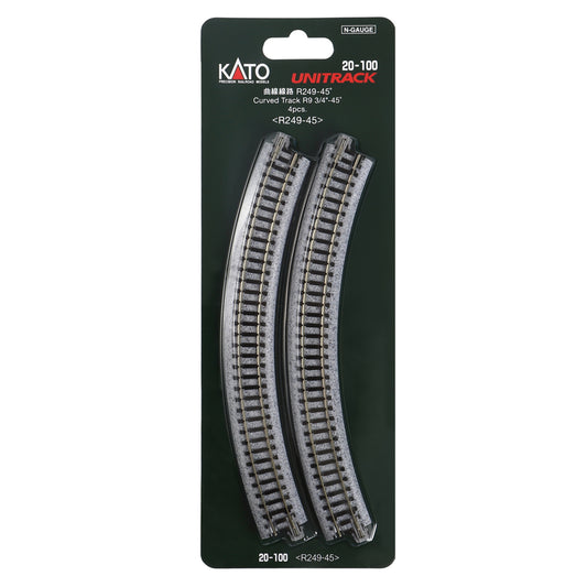 Kato N 20-100 Unitrack Curved Track 249mm (9-3/4") Radius 45-degree segment, 4pc