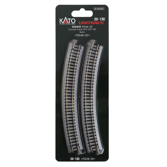 Kato N 20-130 Unitrack Curved Track 348mm (13-3/4") Radius 30-degree segment, 4pc