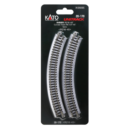Kato N 20-170 Unitrack Curved Track 216mm (8-1/2") Radius 45-degree segment, 4pc