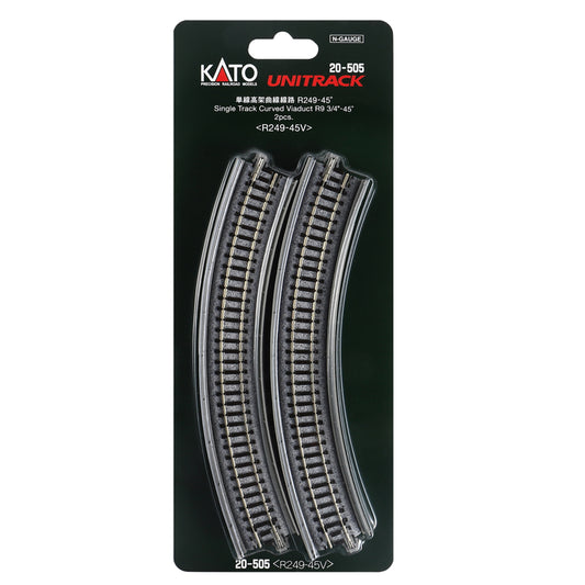 Kato N 20-505 Unitrack Single Track Curved Viaduct 248mm (9-3/4") Radius 45-degree Segment, 2pc