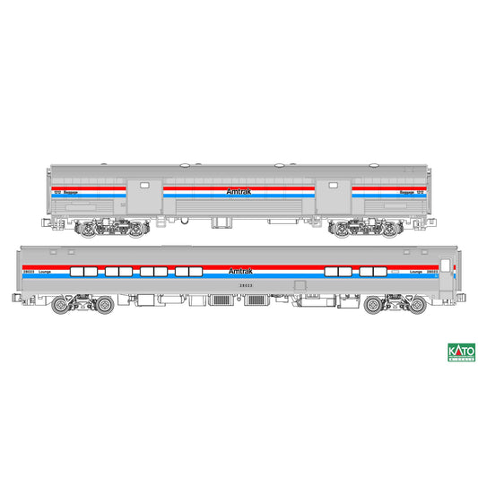 Kato N 106-6294 Amfleet II Lounge/Cafe and Heritage Baggage Car 2 Piece Set (Amtrak Phase III)