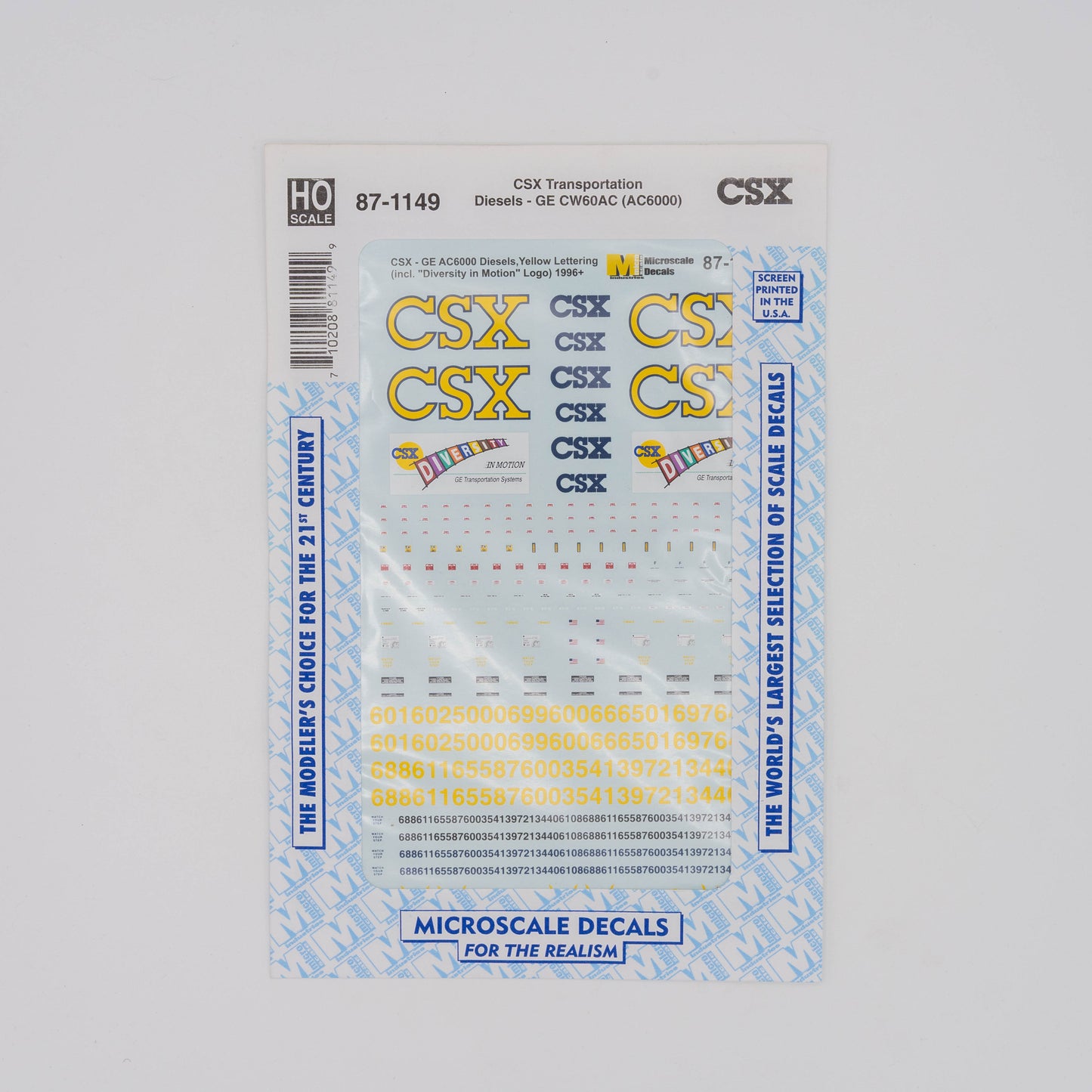 Microscale HO 87-1149 CSX Decal, Diesels GE CW60AC (AC6000)