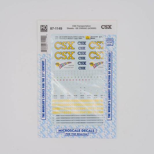 Microscale HO 87-1149 CSX Decal, Diesels GE CW60AC (AC6000)