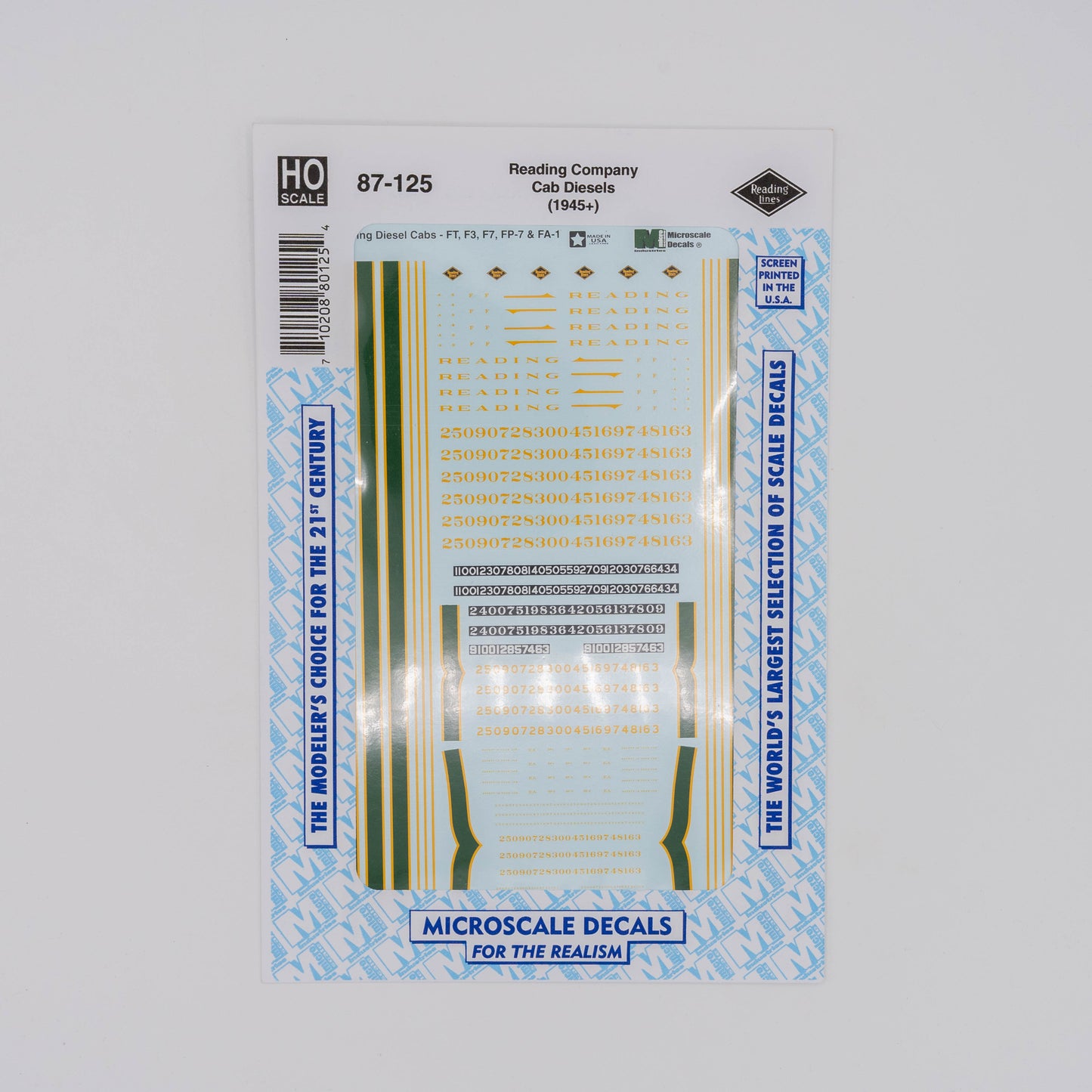 Microscale HO 87-125 Reading Company Decal, Cab Diesels (1945+)