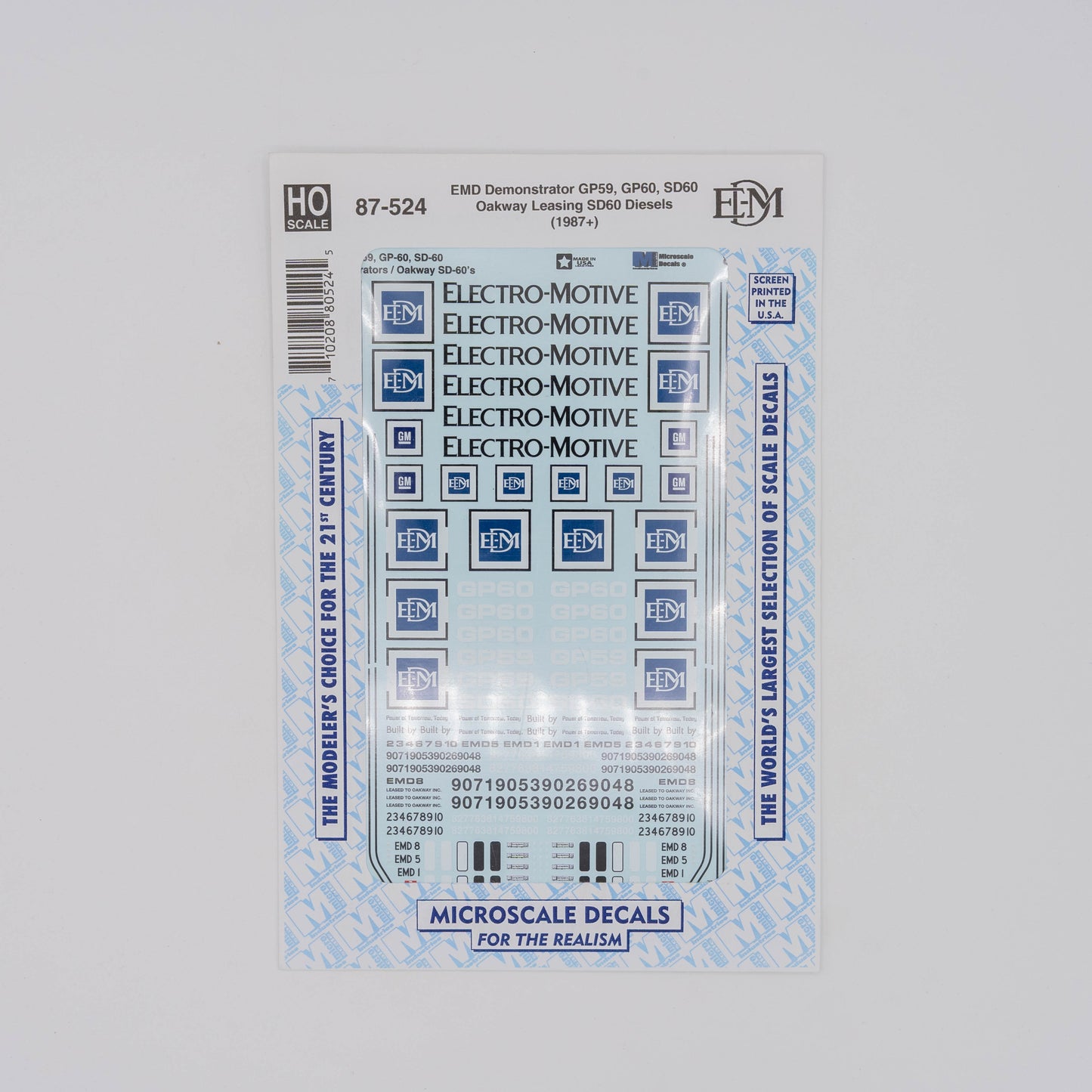 Microscale HO 87-524 EMD Demonstrator Decal, GP59 GP60 SD60 Oakway Leasing (1987+)