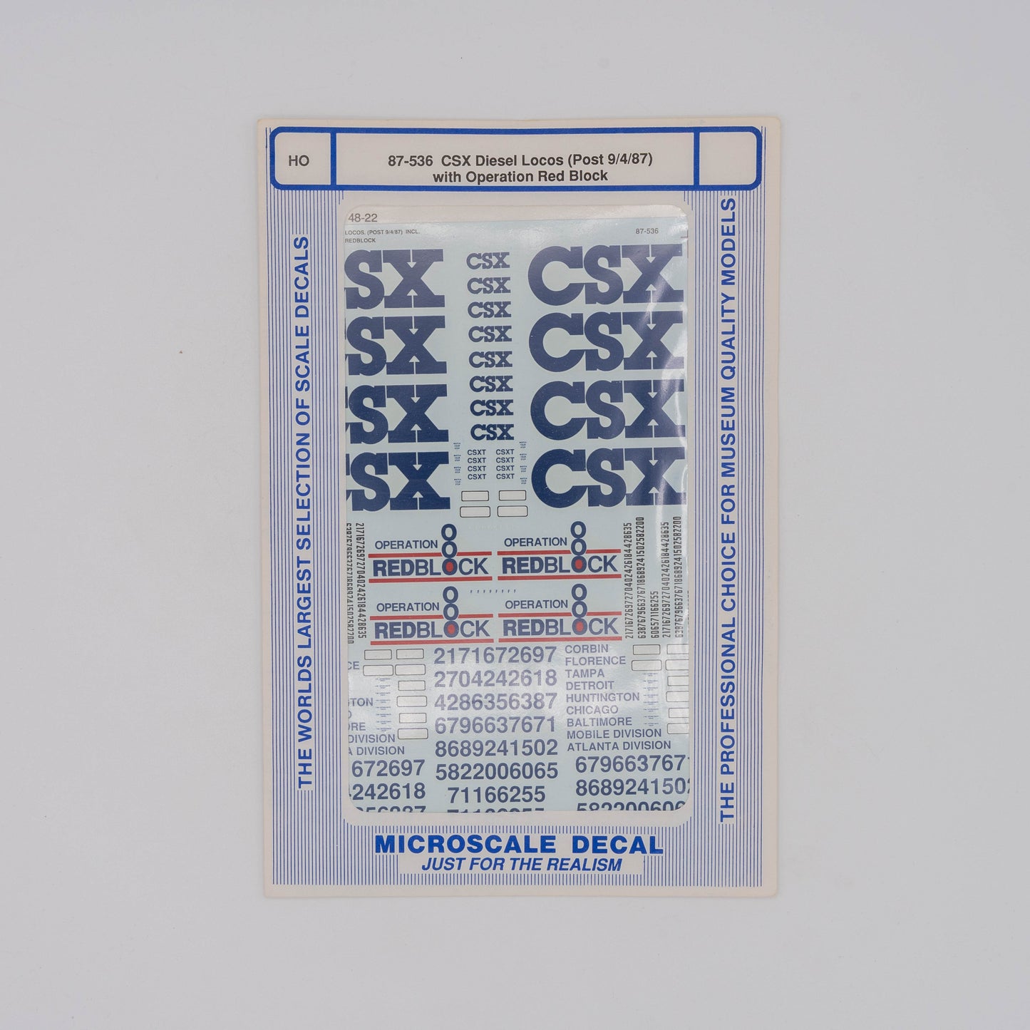 Microscale HO 87-536 CSX Decal, Diesel Locos with Operation Red Block (Post 9/4/87)