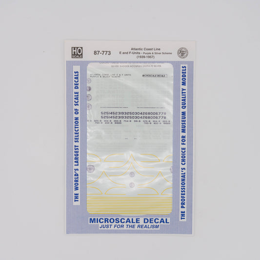 Microscale HO 87-773 Atlantic Coast Line Decal, E and F-Units Purple & Silver Scheme (1939-1957)
