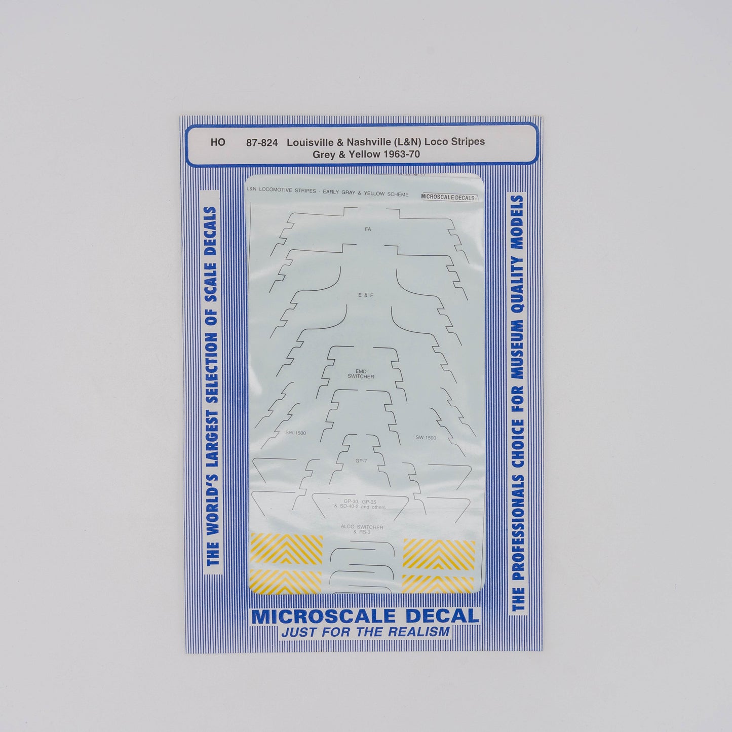Microscale HO 87-824 Louisville & Nashville (L&N) Decal, Loco Stripes Grey & Yellow (1963-70)
