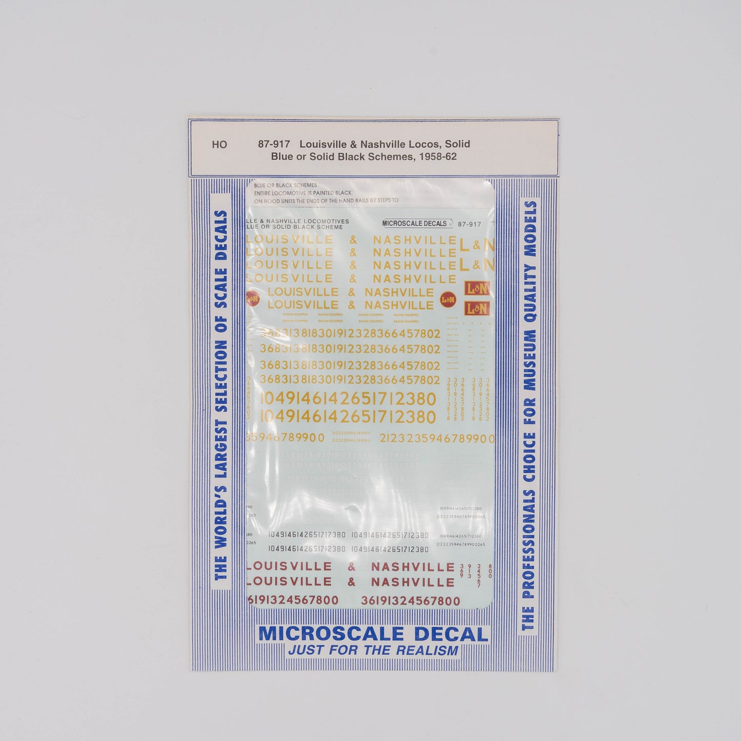 Microscale HO 87-917 Louisville & Nashville Decal, Locos Solid Blue or Solid Black Schemes (1958-62)