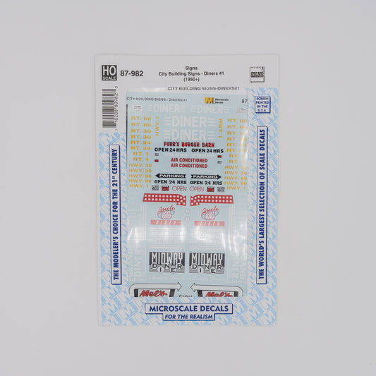 Microscale HO 87-982 Decal, City Building Signs - Diners #1 (1950+)