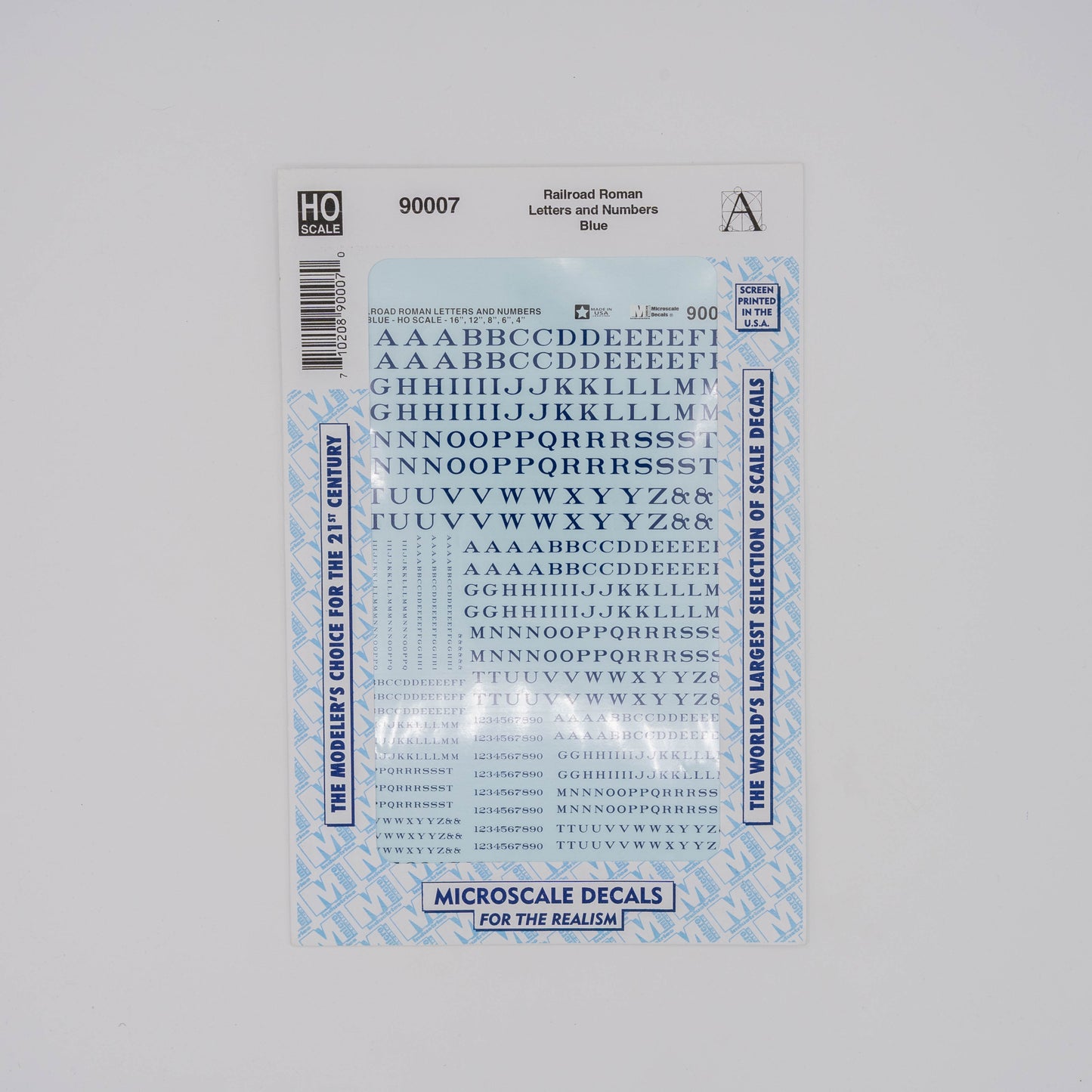 Microscale HO 90007 Decal, Railroad Roman Letters and Numbers (Blue)