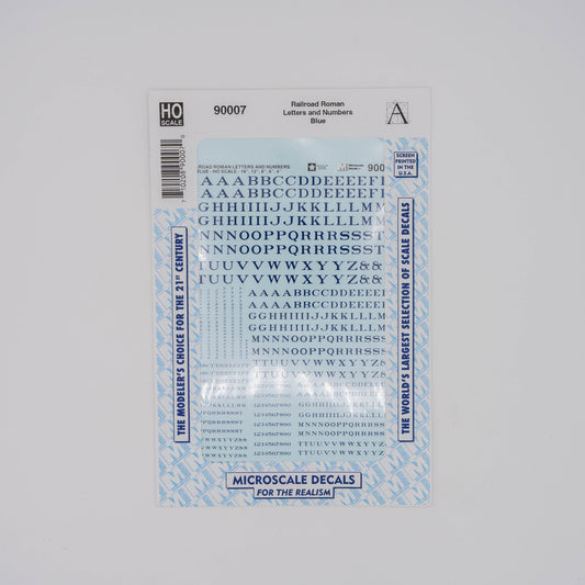 Microscale HO 90007 Decal, Railroad Roman Letters and Numbers (Blue)