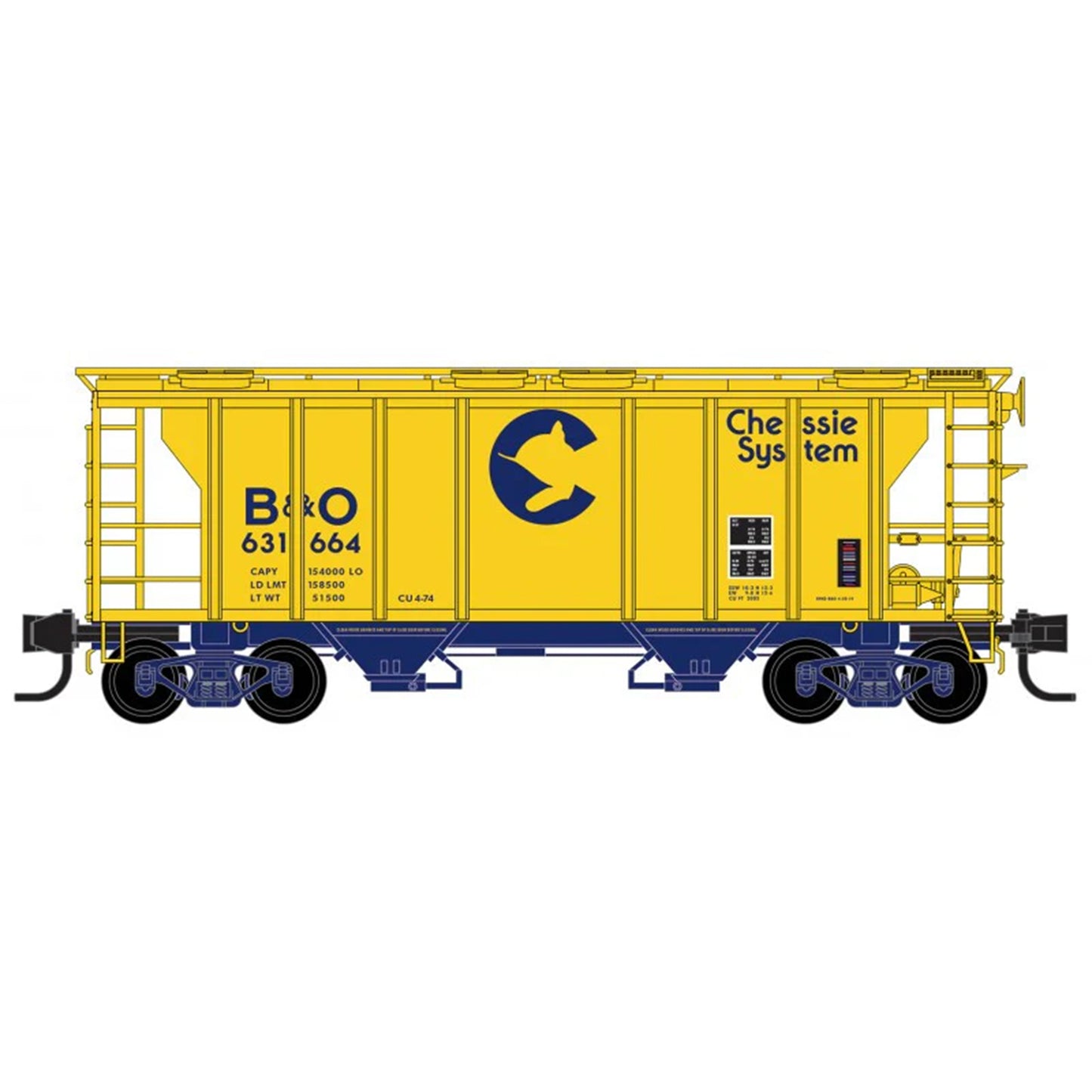 Micro-Trains 09500090 N PS-2 2-Bay Covered Hopper Car, Chessie #631664