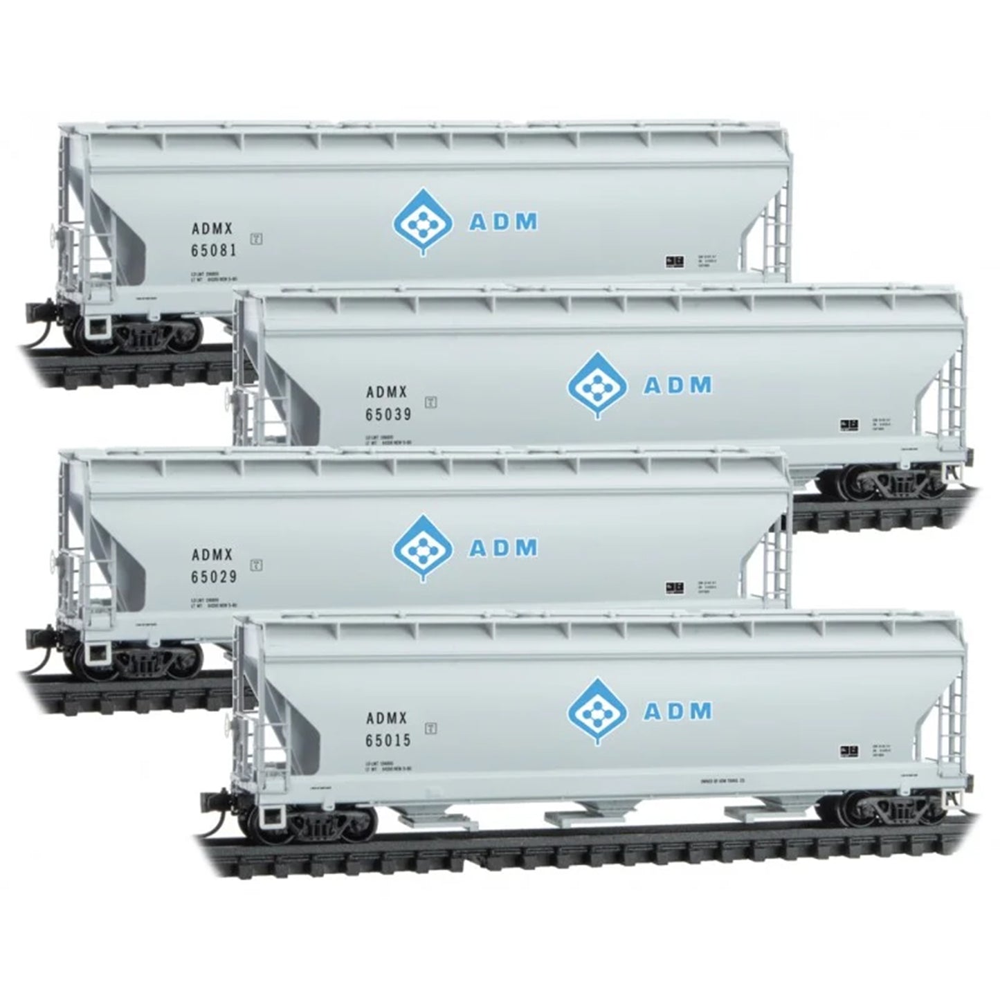 Micro-Trains 99300186 N 3-Bay Covered Hopper Car 4-Pack, ADM (Archer Daniels Midland) #65015, 65029, 65039, 65081