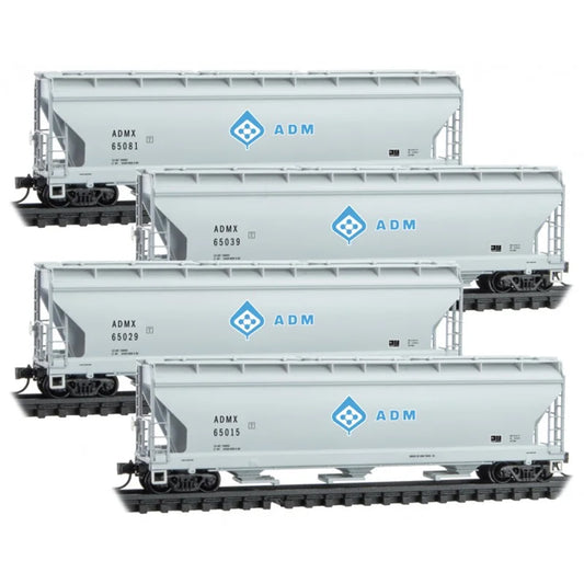 Micro-Trains 99300186 N 3-Bay Covered Hopper Car 4-Pack, ADM (Archer Daniels Midland) #65015, 65029, 65039, 65081