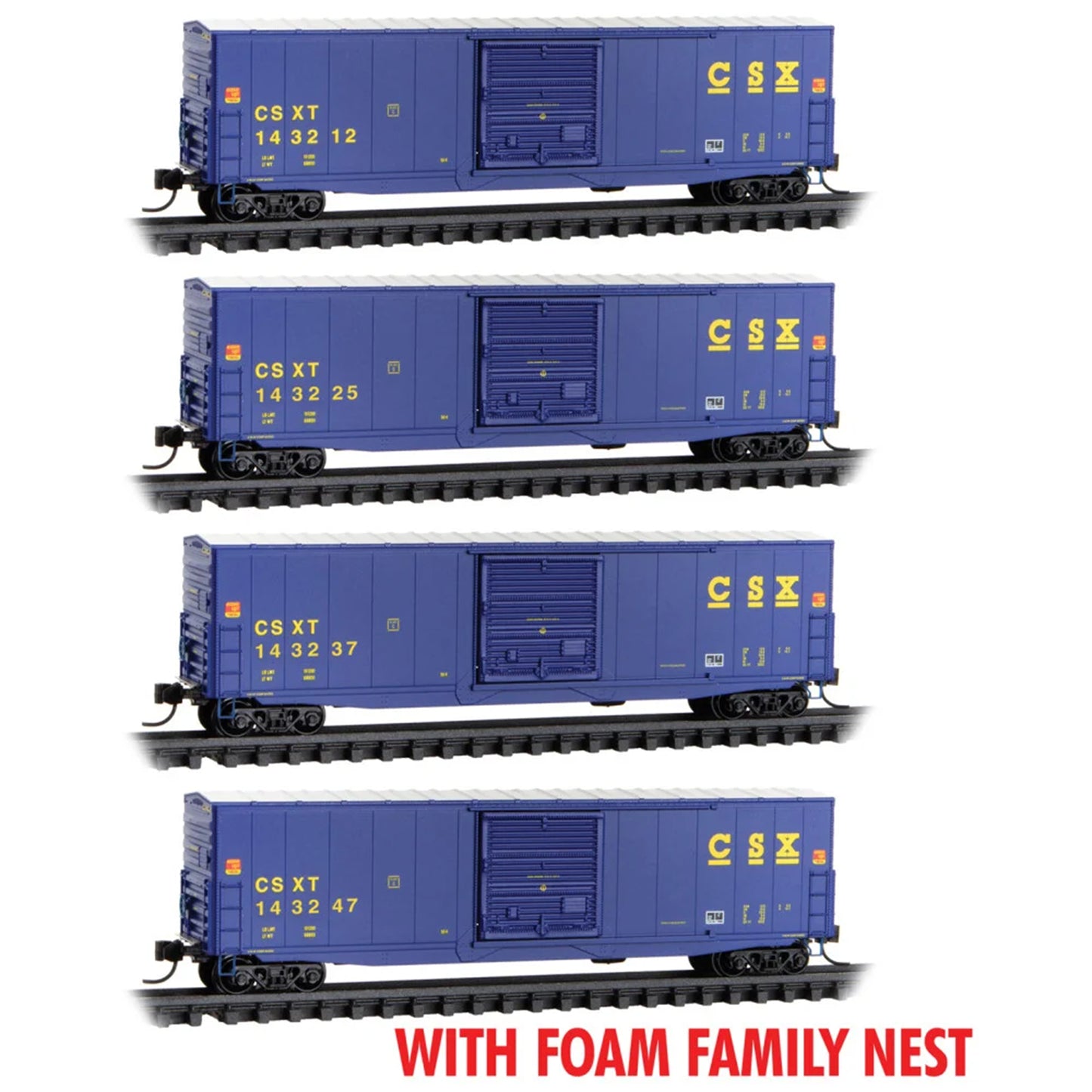 Micro-Trains 99300220 N 50' Box Car 4-Pack, CSX #143212, 143225, 143237, 143247