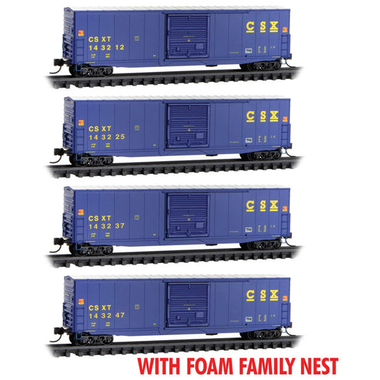 Micro-Trains 99300220 N 50' Box Car 4-Pack, CSX #143212, 143225, 143237, 143247