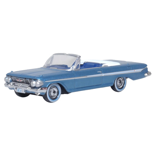 Oxford Diecast 87CI61006 HO 1961 Chevrolet Impala, Jewel Blue/White
