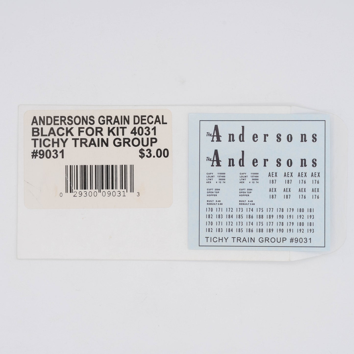 Tichy Train Group 9031 Andersons Grain Decal, Black (for kit 4031)