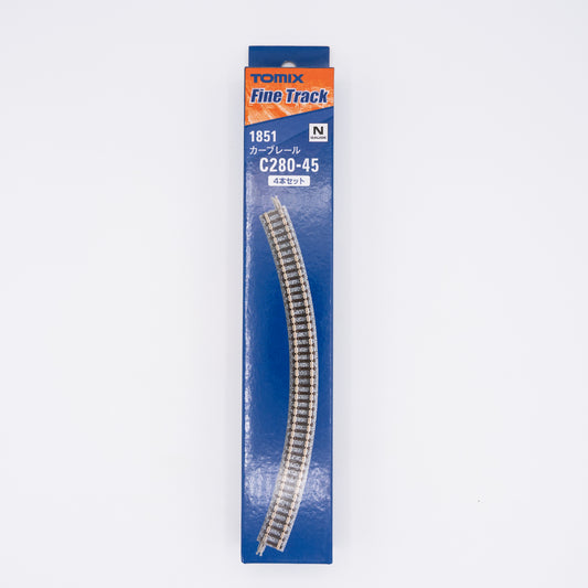 Tomix 1851 N Fine Track Curved Segment C280-45 (F) - 280mm (11") Radius 45 Degree, 4-Pack