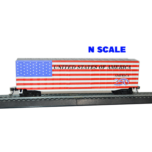 Value Trains USA N10114 - N Box Car, USA 250 Flag Scheme