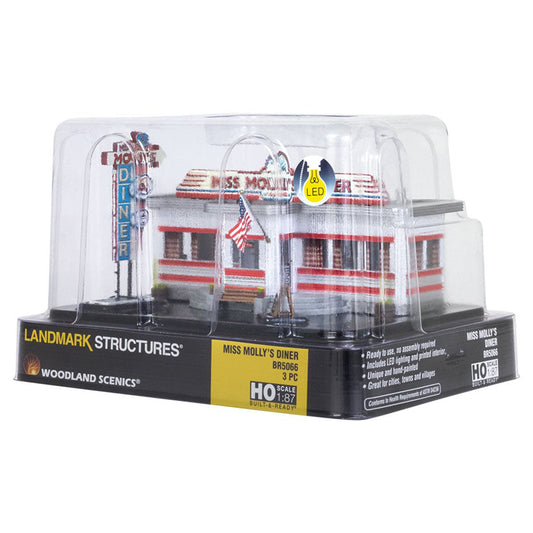 Woodland Scenics Landmark Structures BR5056 HO Miss Molly's Diner - Assembled w/ LED Lighting