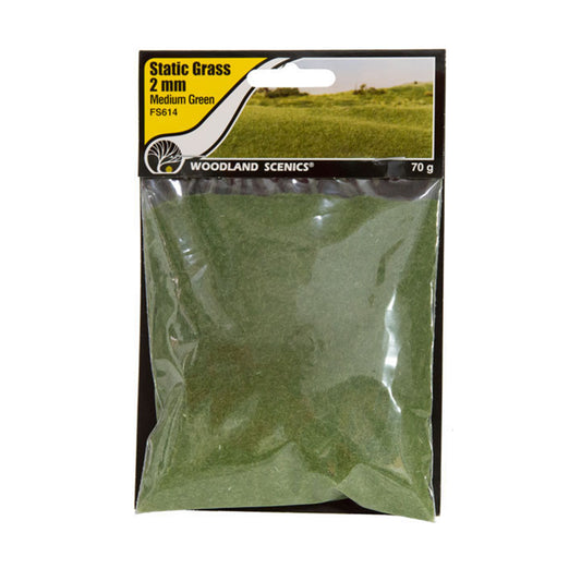 Woodland Scenics FS614 Static Grass, 2mm Medium Green 70g