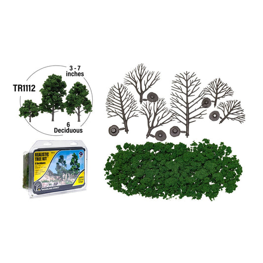 Woodland Scenics TR1112 Realistic Tree Kit, 6 Deciduous Trees 3-7" Medium Green