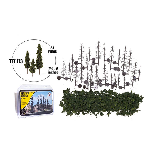 Woodland Scenics TR1113 Realistic Tree Kit, 24 Pine Trees 2-1/2-6" Forest Green
