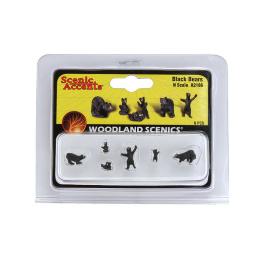 Woodland Scenics A2186 N Figures, Black Bears 6pcs